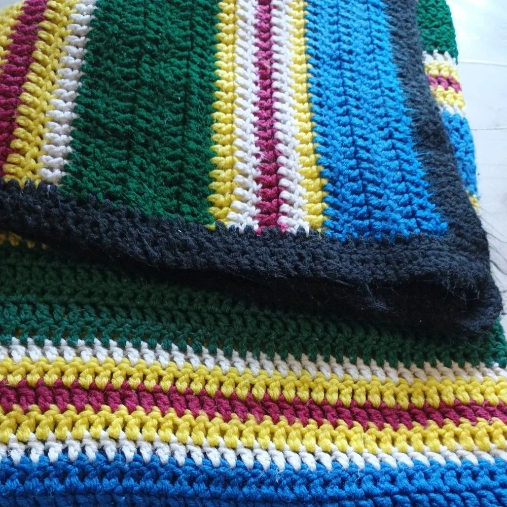 Vintage Handmade Crochet throw blanket multicolor 61in*24in Cottagecore Heavy XL